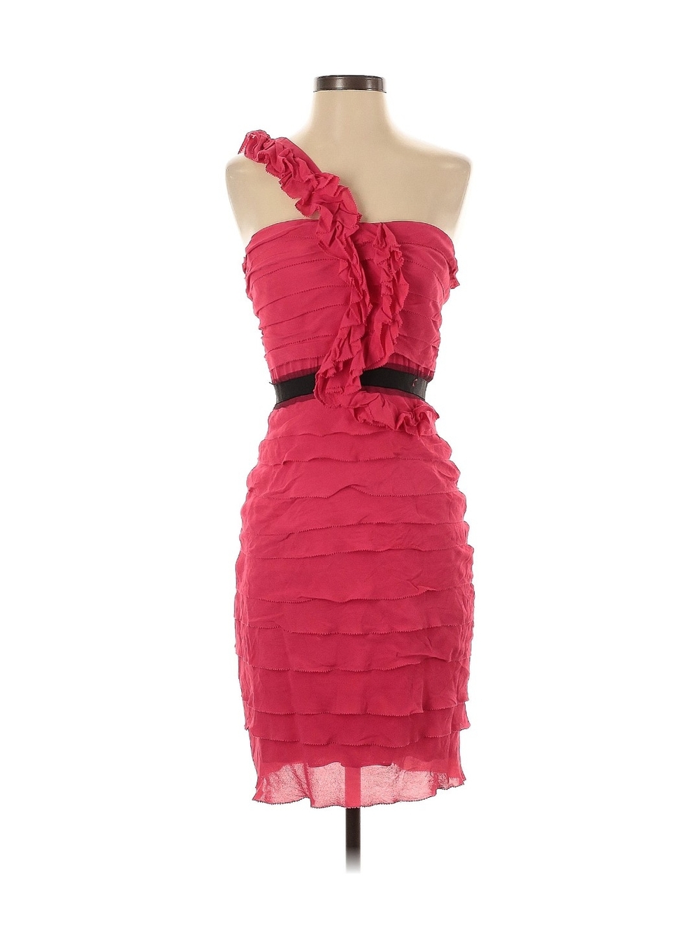 BCBGMaxAzria Fuchsia One-Shoulder Ruffle Cocktail Dress